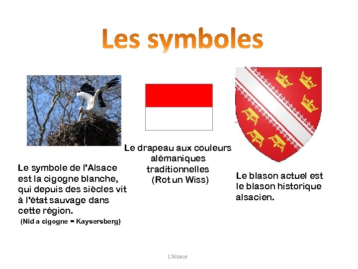 Le drapeau aux couleurs alémaniques Le symbole de l'Alsace traditionnelles Le blason actuel est