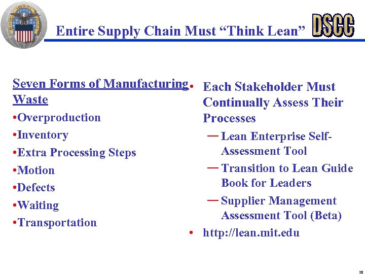 Entire Supply Chain Must “Think Lean” Seven Forms of Manufacturing • Each Stakeholder Must
