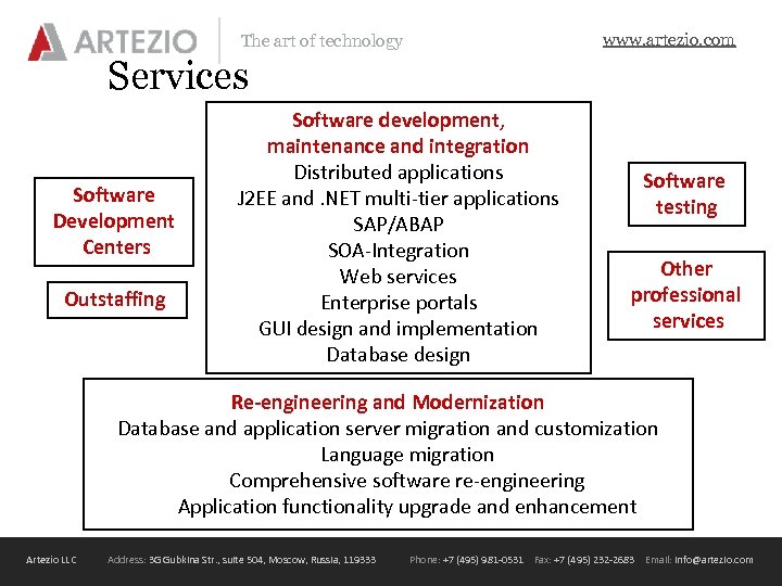 www. artezio. com The art of technology Services Software Development Centers Outstaffing Software development,