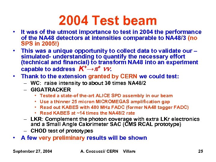 2004 Test beam • It was of the utmost importance to test in 2004