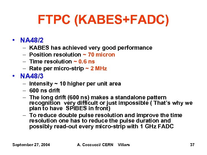 FTPC (KABES+FADC) • NA 48/2 – – KABES has achieved very good performance Position