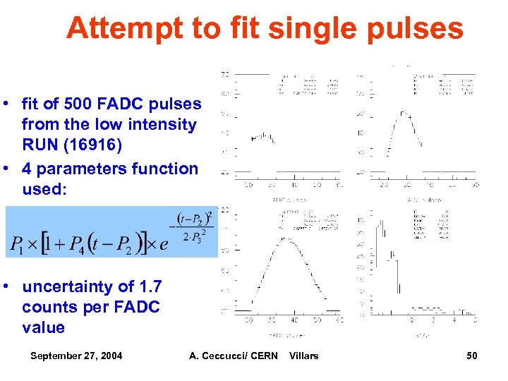 Attempt to fit single pulses • fit of 500 FADC pulses from the low