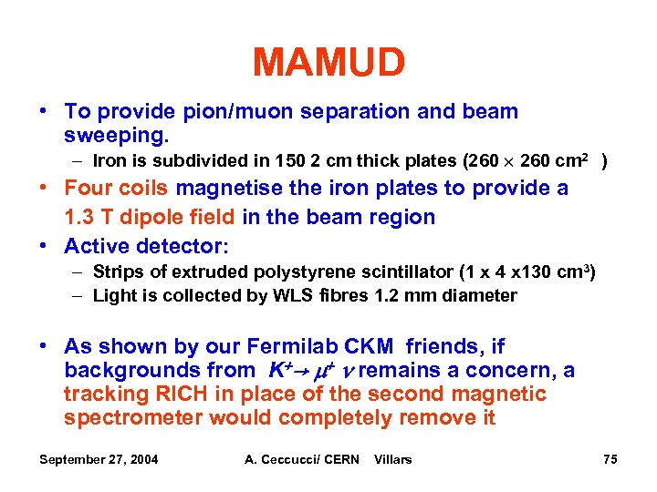 MAMUD • To provide pion/muon separation and beam sweeping. – Iron is subdivided in