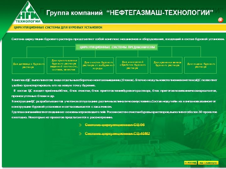 ЦИРКУЛЯЦИОННЫЕ СИСТЕМЫ ДЛЯ БУРОВЫХ УСТАНОВОК Система циркуляции бурового раствора представляет собой комплекс механизмов и