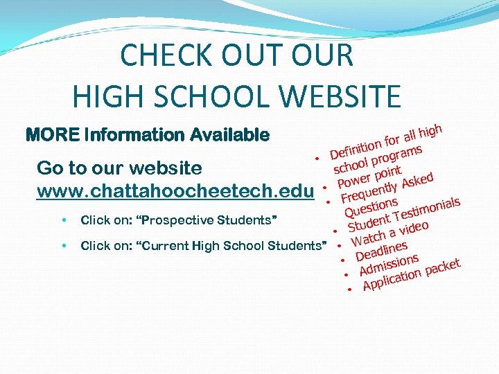 CHECK OUT OUR HIGH SCHOOL WEBSITE igh r all h fo nition grams fi