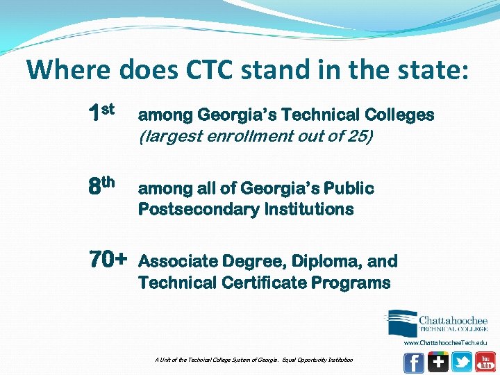 Where does CTC stand in the state: 1 st among Georgia’s Technical Colleges 8