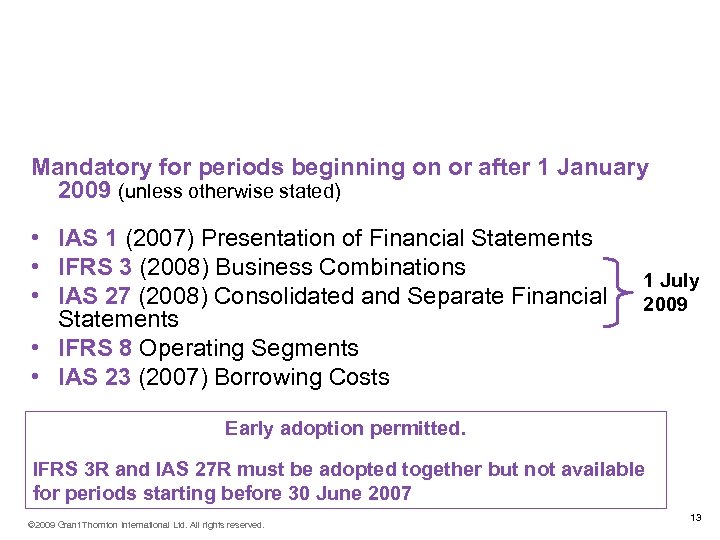What will be new for periods beginning in 2009? Mandatory for periods beginning on
