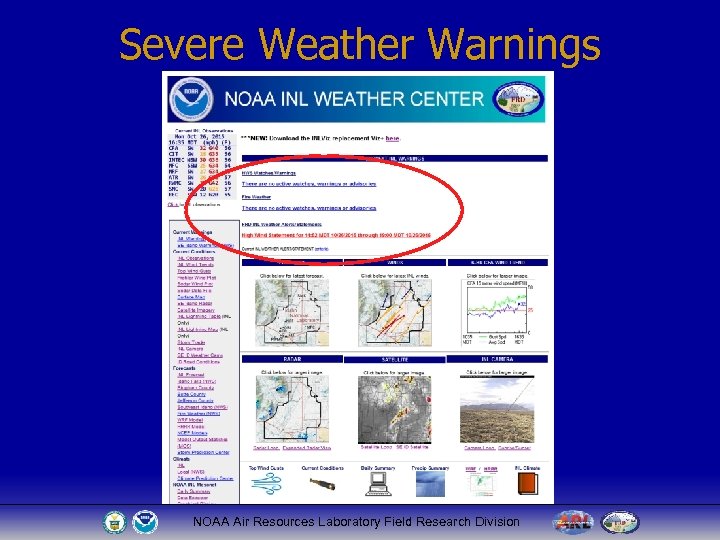 Severe Weather Warnings NOAA Air Resources Laboratory Field Research Division 