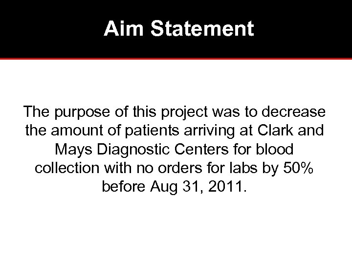 Aim Statement The purpose of this project was to decrease the amount of patients