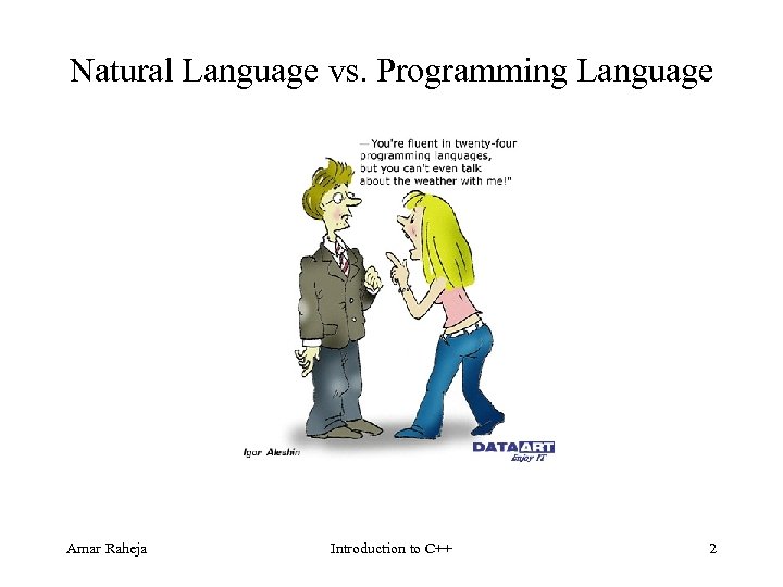 Natural Language vs. Programming Language Amar Raheja Introduction to C++ 2 