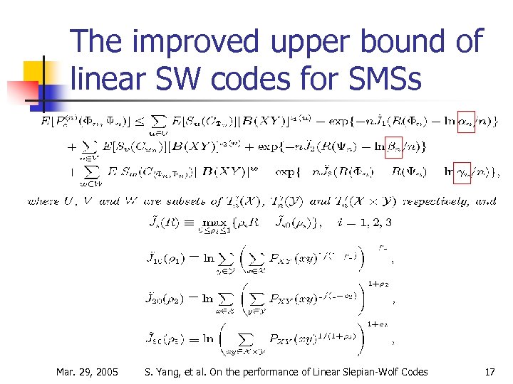 The improved upper bound of linear SW codes for SMSs Mar. 29, 2005 S.