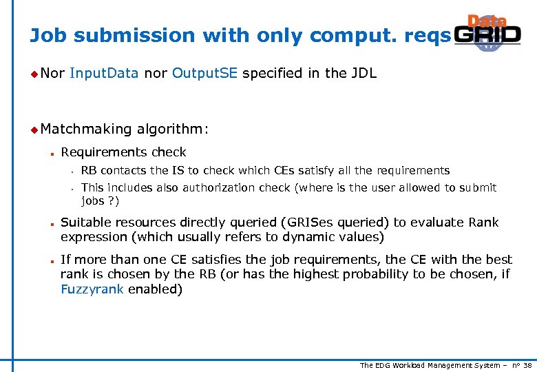 Job submission with only comput. reqs u Nor Input. Data nor Output. SE specified