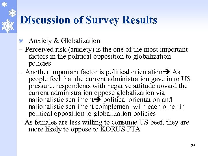Discussion of Survey Results Anxiety & Globalization - Perceived risk (anxiety) is the one