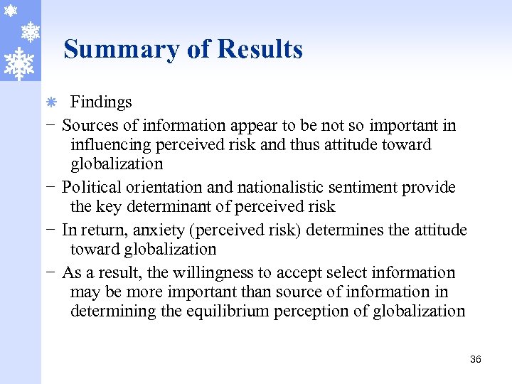 Summary of Results ã - Findings Sources of information appear to be not so