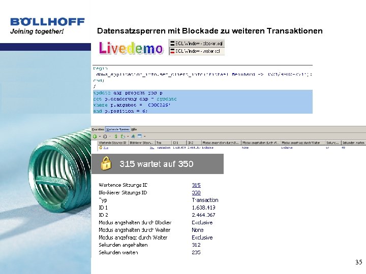 Datensatzsperren mit Blockade zu weiteren Transaktionen 35 