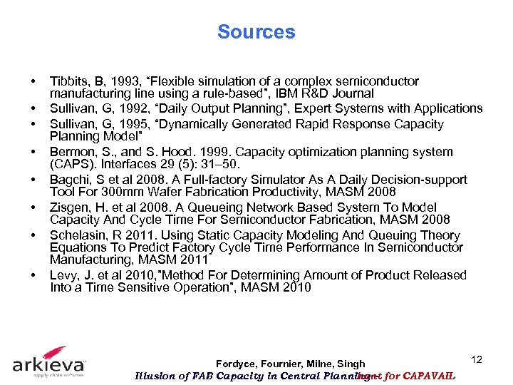 Sources • • Tibbits, B, 1993, “Flexible simulation of a complex semiconductor manufacturing line