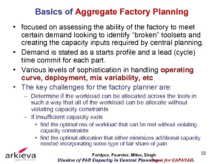 Basics of Aggregate Factory Planning • focused on assessing the ability of the factory
