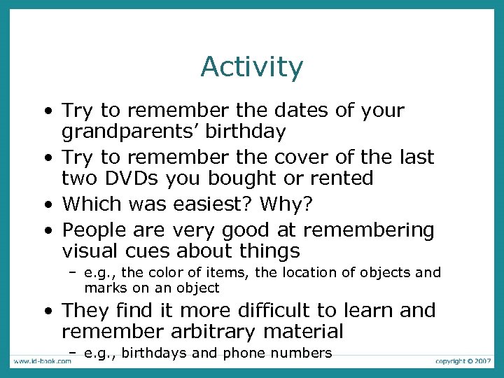 Activity • Try to remember the dates of your grandparents’ birthday • Try to