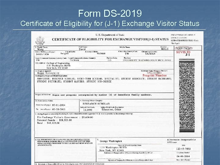 Form DS-2019 Certificate of Eligibility for (J-1) Exchange Visitor Status 