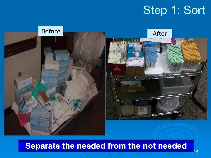 Step 1: Sort Before After Separate the needed from the not needed 14 