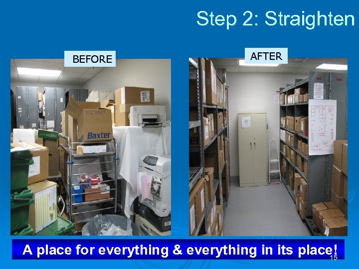 Step 2: Straighten BEFORE AFTER A place for everything & everything in its place!