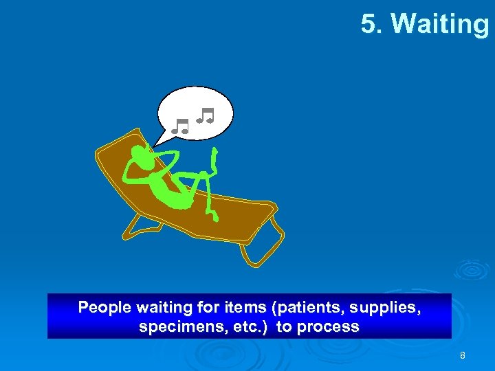 5. Waiting People waiting for items (patients, supplies, specimens, etc. ) to process 8