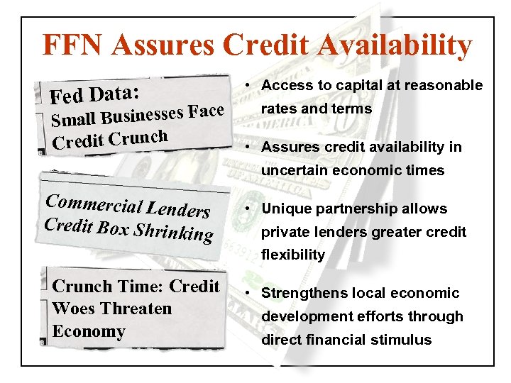 FFN Assures Credit Availability Fed Data: ll Businesses Face Sma Credit Crunch • Access