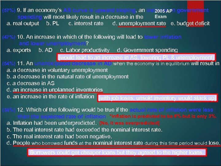 (57%) 9. If an economy’s AS curve is upward sloping, an increase in government