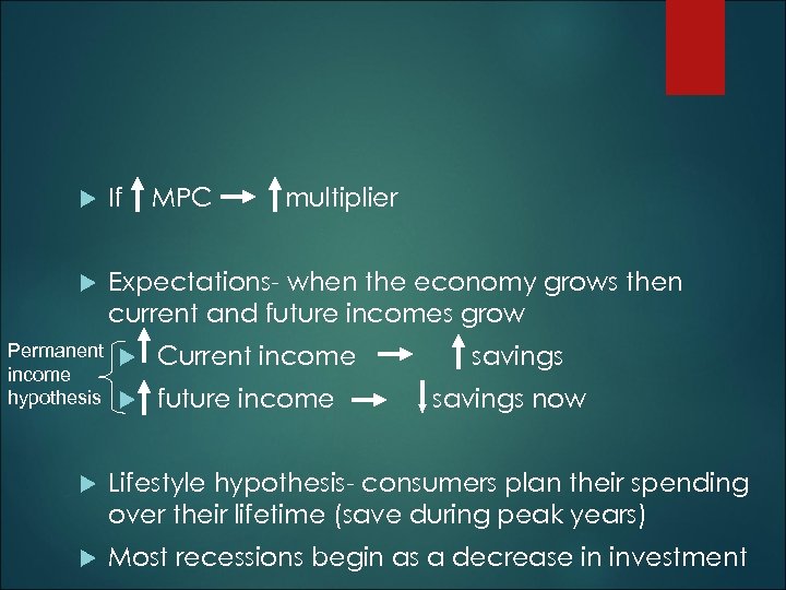  If Expectations- when the economy grows then current and future incomes grow Permanent