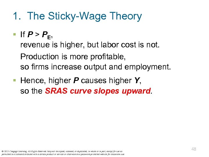 1. The Sticky-Wage Theory § If P > PE, revenue is higher, but labor