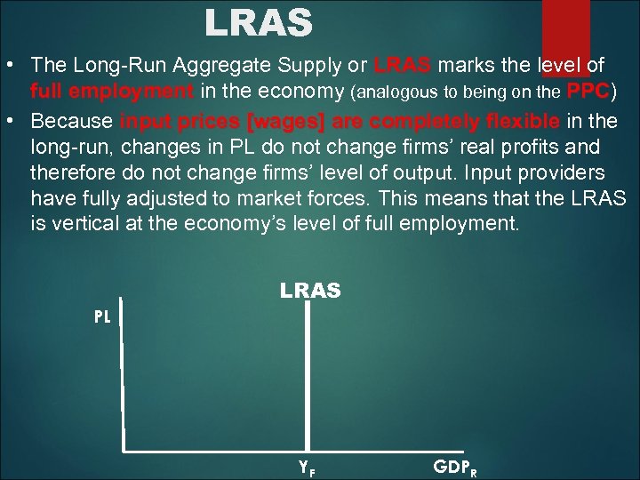 LRAS • The Long-Run Aggregate Supply or LRAS marks the level of LRAS full