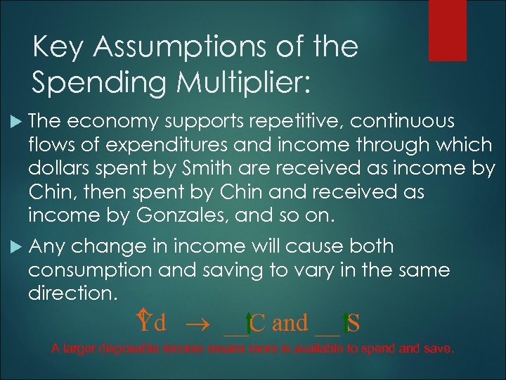 Key Assumptions of the Spending Multiplier: The economy supports repetitive, continuous flows of expenditures