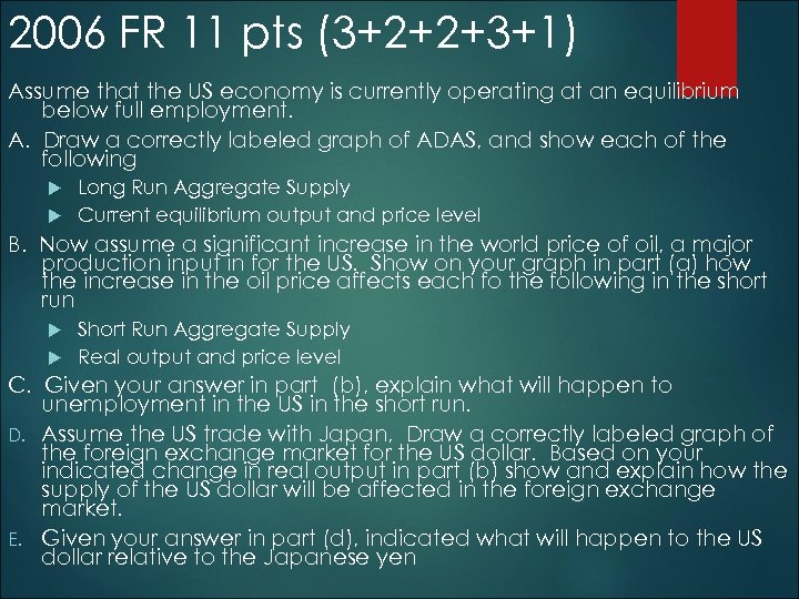 2006 FR 11 pts (3+2+2+3+1) Assume that the US economy is currently operating at
