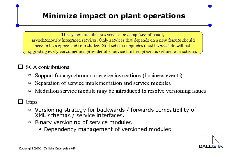 Minimize impact on plant operations The system architecture need to be comprised of small,