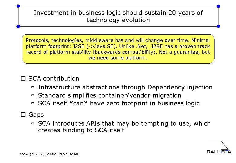 Investment in business logic should sustain 20 years of technology evolution Protocols, technologies, middleware