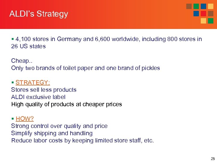 ALDI’s Strategy § 4, 100 stores in Germany and 6, 600 worldwide, including 800