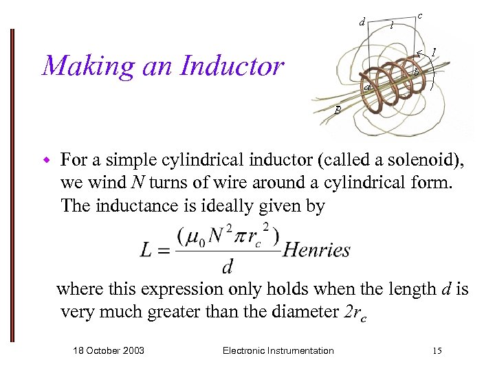 Making an Inductor w For a simple cylindrical inductor (called a solenoid), we wind
