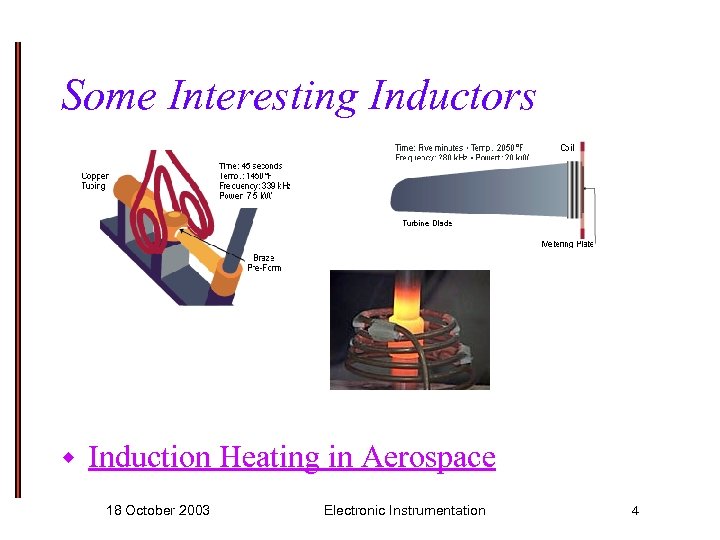 Some Interesting Inductors w Induction Heating in Aerospace 18 October 2003 Electronic Instrumentation 4