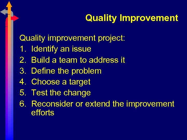 Quality Improvement Quality improvement project: 1. Identify an issue 2. Build a team to