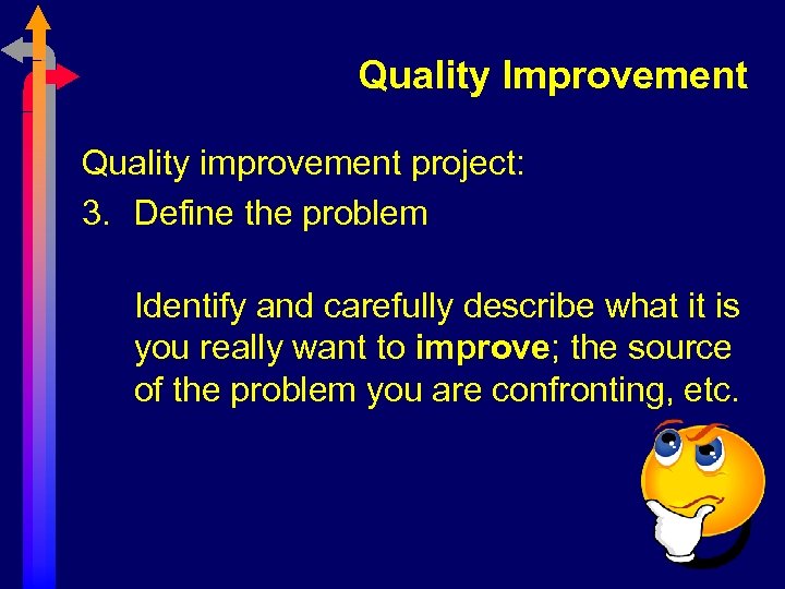Quality Improvement Quality improvement project: 3. Define the problem Identify and carefully describe what