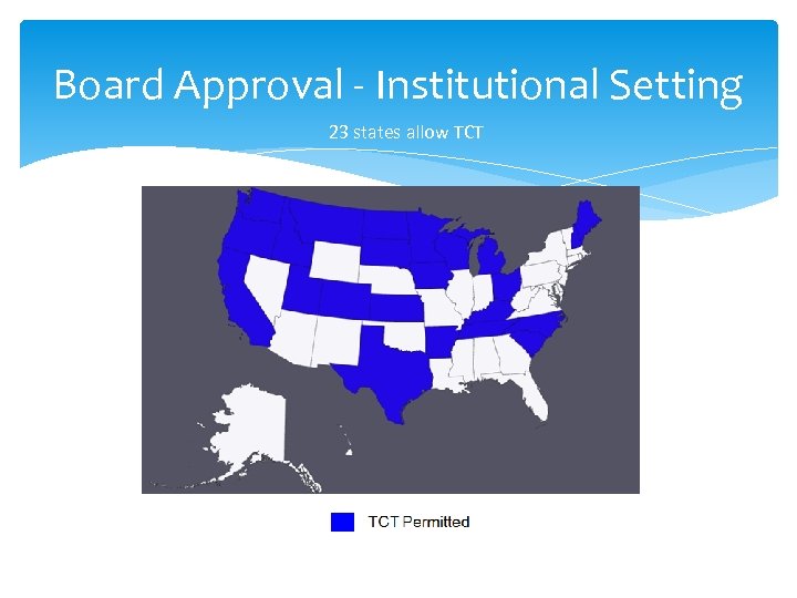 Board Approval - Institutional Setting 23 states allow TCT 