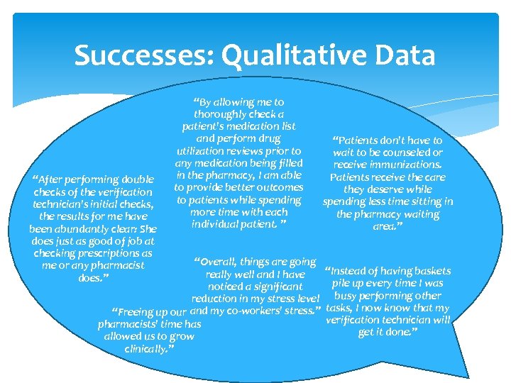 Successes: Qualitative Data “After performing double checks of the verification technician's initial checks, the