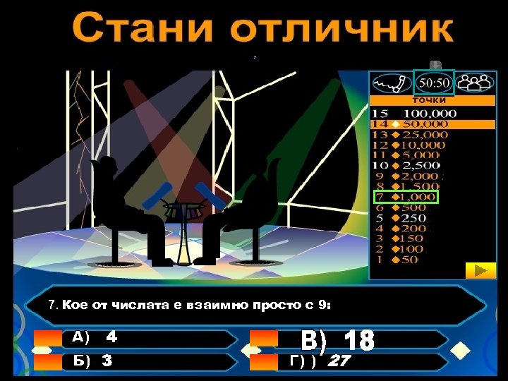7. Кое от числата е взаимно просто с 9: 
