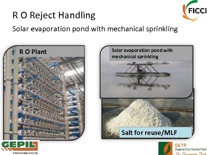 R O Reject Handling Solar evaporation pond with mechanical sprinkling R O Plant Solar