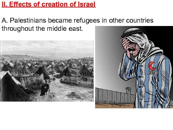 II. Effects of creation of Israel A. Palestinians became refugees in other countries throughout