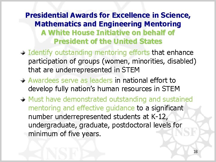 Presidential Awards for Excellence in Science, Mathematics and Engineering Mentoring A White House Initiative