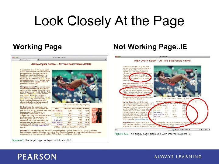 Look Closely At the Page Working Page Not Working Page. . IE 