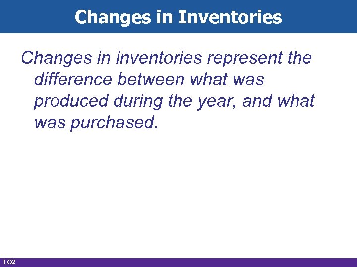 Changes in Inventories Changes in inventories represent the difference between what was produced during