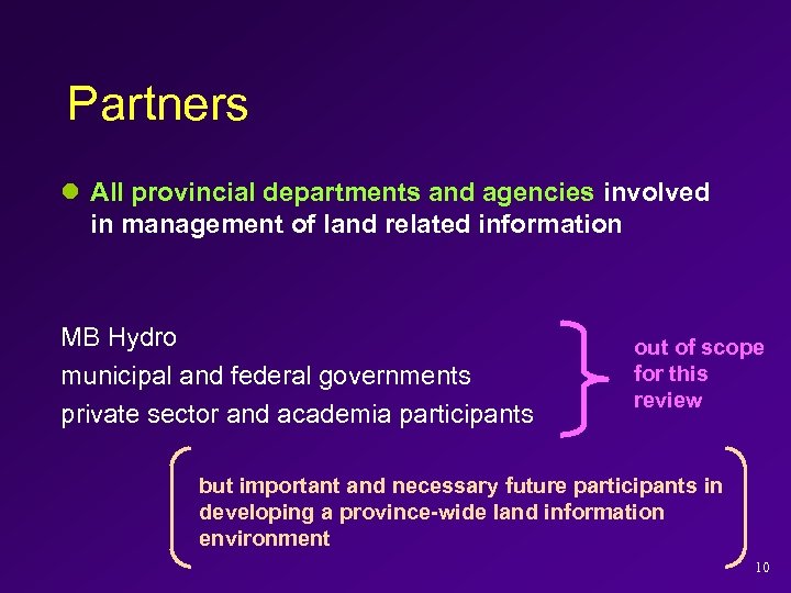 Partners l All provincial departments and agencies involved in management of land related information