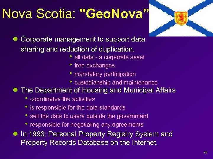 Nova Scotia: "Geo. Nova” l Corporate management to support data sharing and reduction of